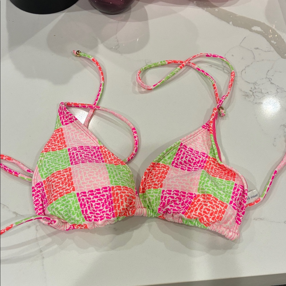 Vineyard Vines Pink and Green Bikini Top